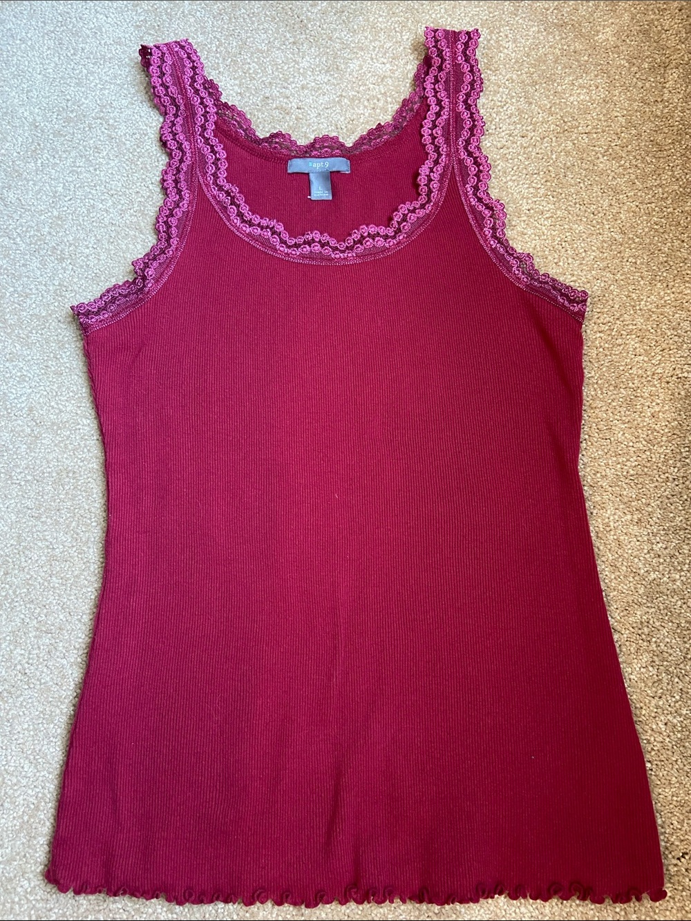 Apt. 9 Large Lace-Trim Ribbed Tank - Deep Berry